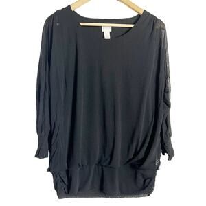 Chico’s Marion Black 3/4 Sleeve Lightweight Mesh Blouse Size US 12